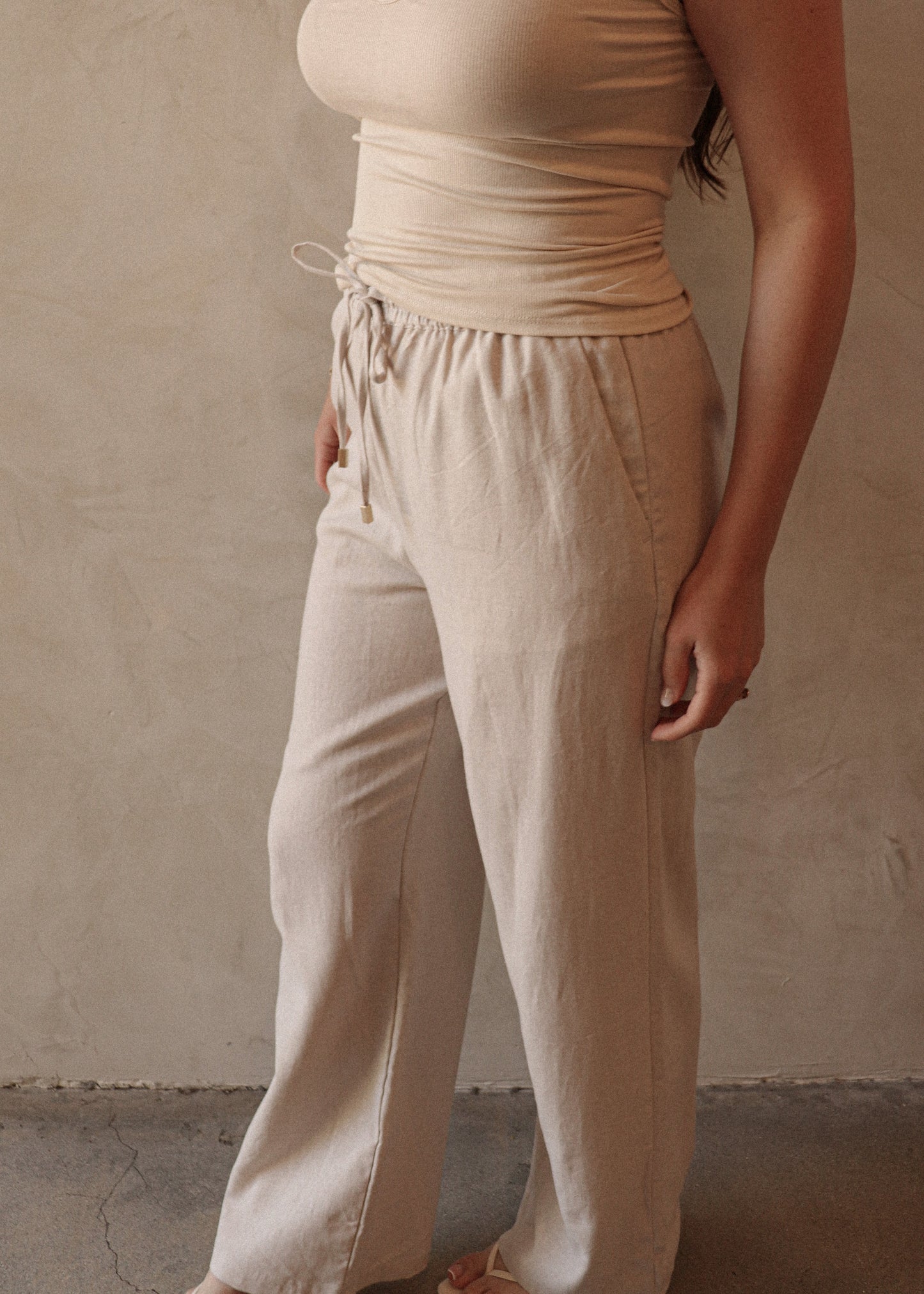 Linen Drawstring Pant - Natural