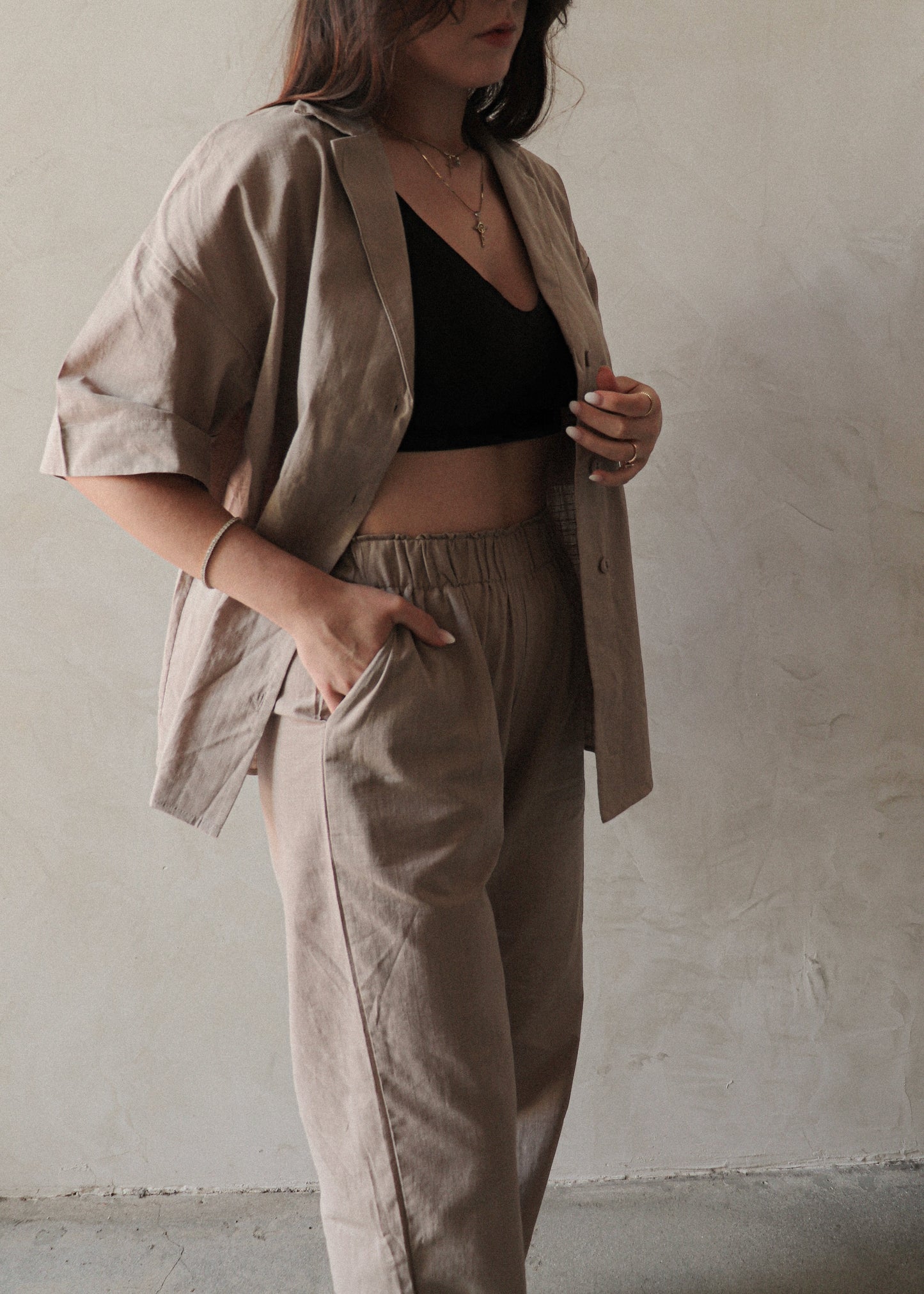 Lina Short Sleeve Button Up - Sand