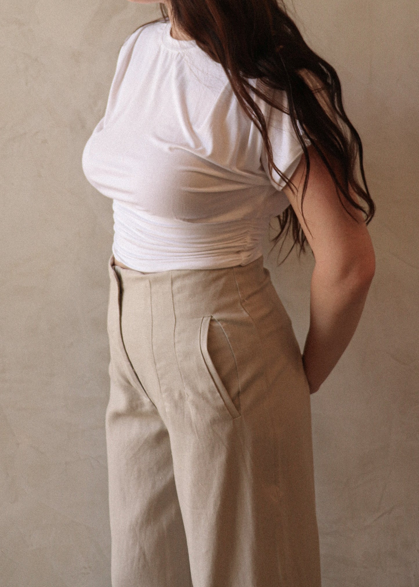 High Waisted Linen Trousers - Sand