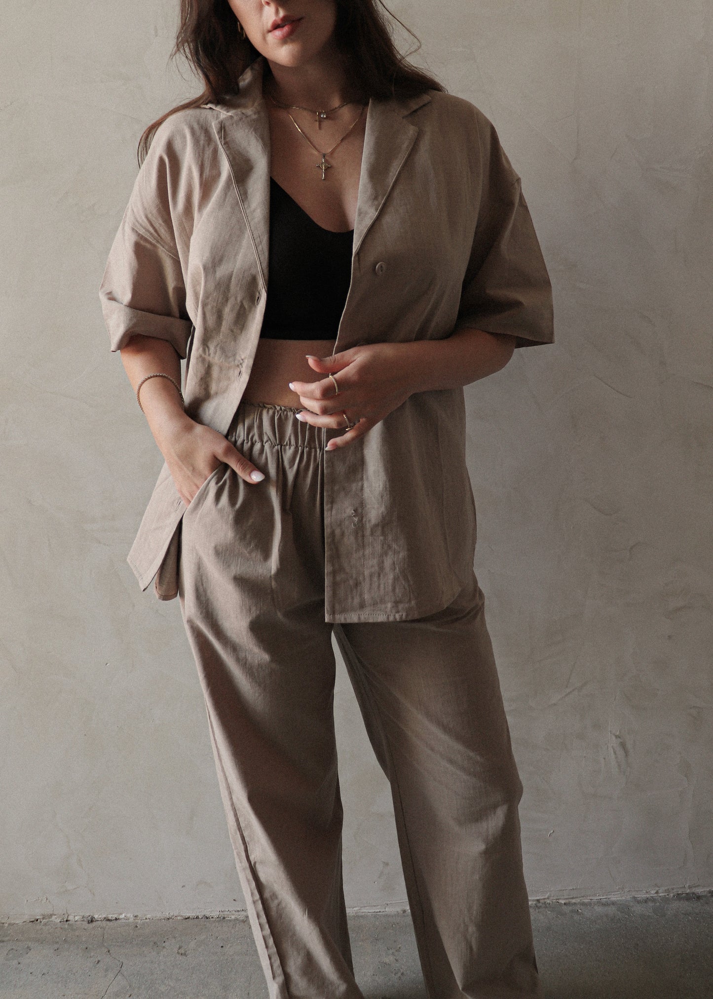 Lina Short Sleeve Button Up - Sand
