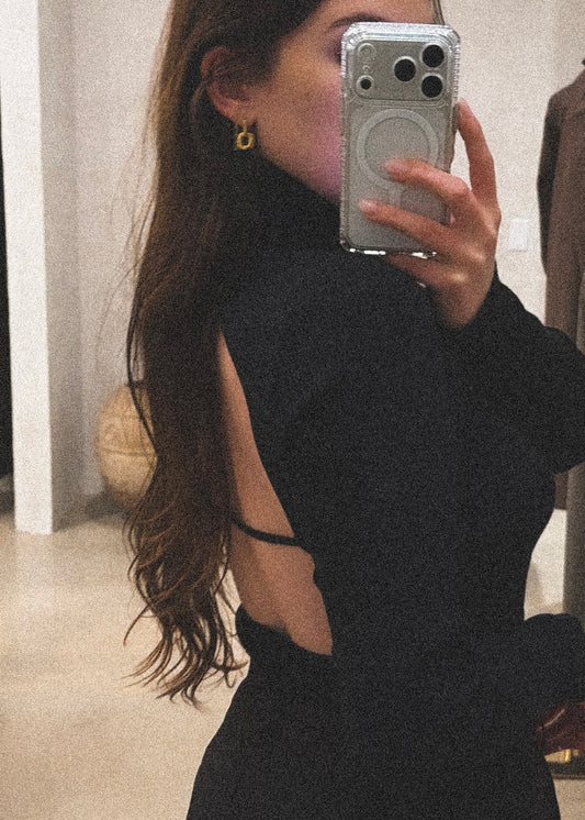 Turtleneck Open Back Bodysuit - Black