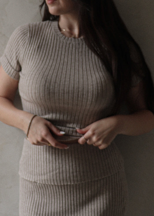 Ribbed Tee - Taupe