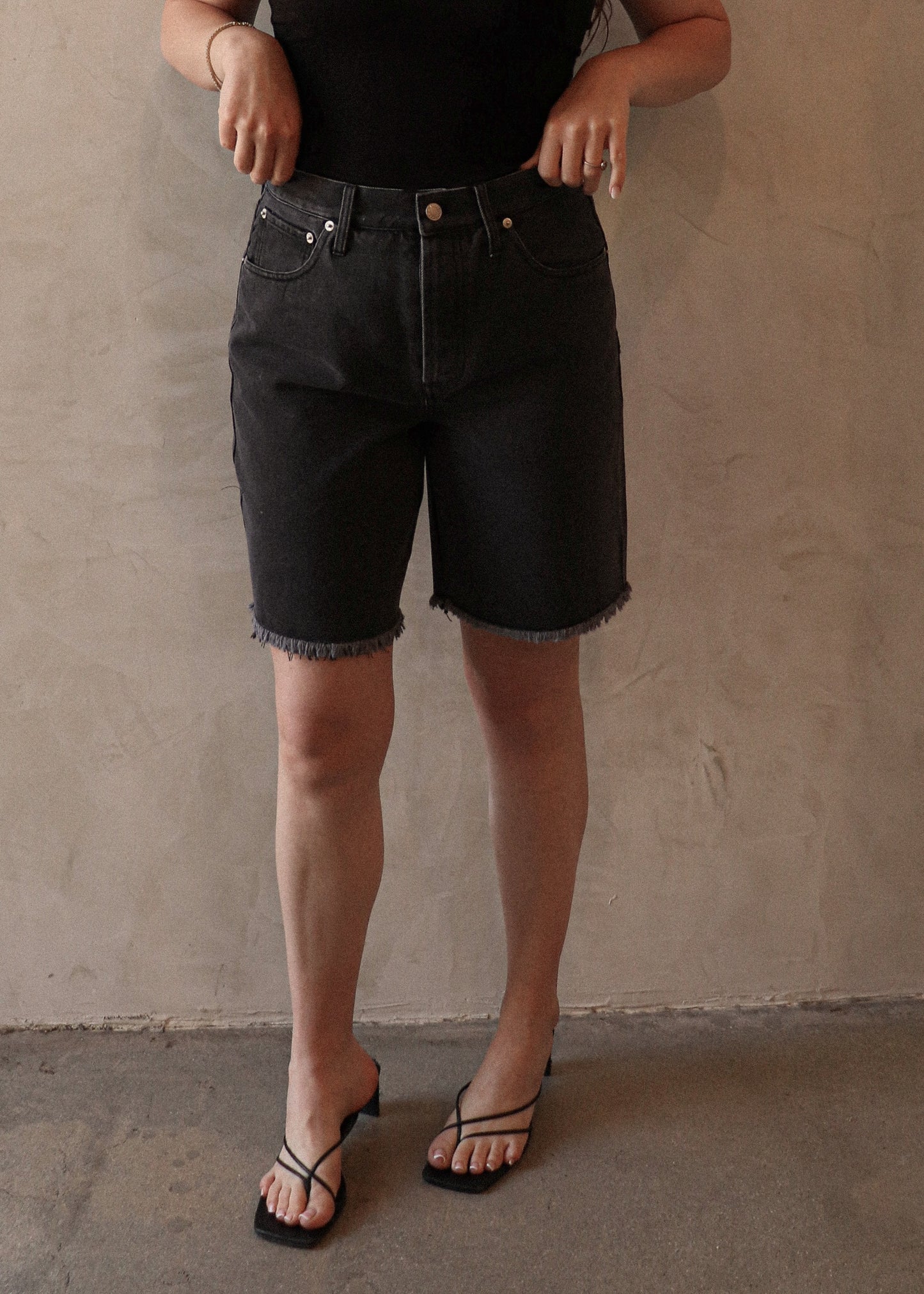 Long Denim Shorts - Washed Black