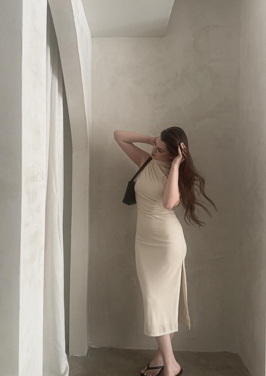 Minimalist Mock Neck Midi - Butter