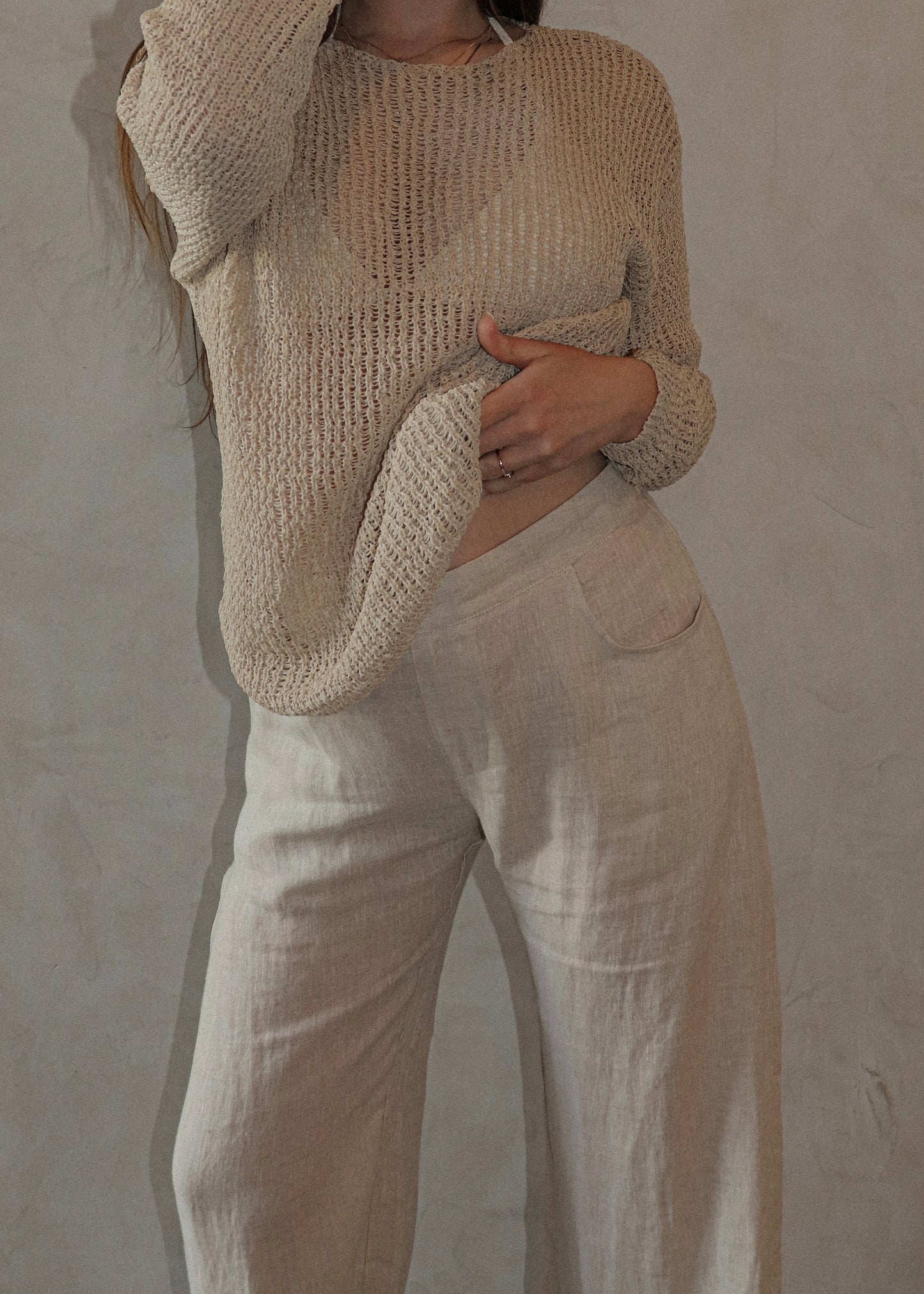 Relaxed Linen Wide Leg Pant - Natural