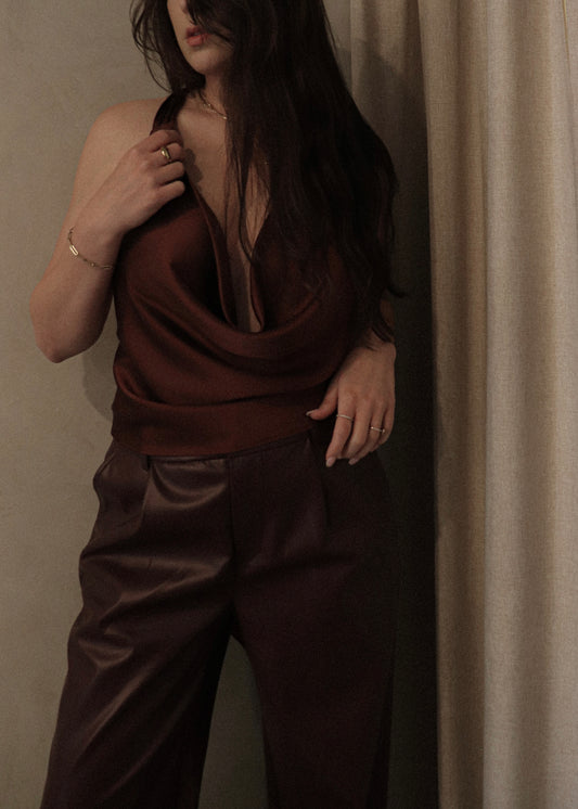 Silk Halter Top - Raisin
