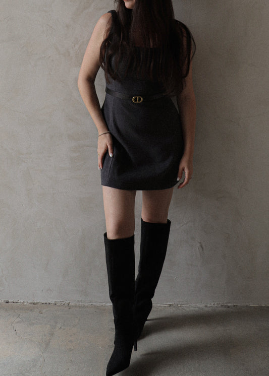Belted Mini Dress - Grey