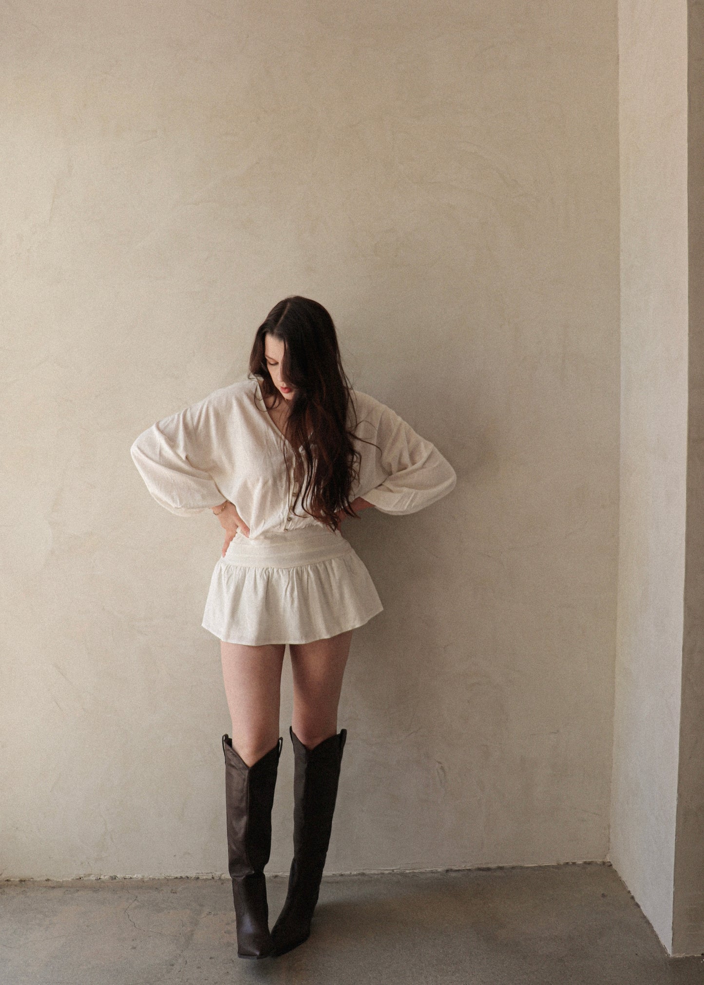 Linen Long Sleeve Romper - Off White