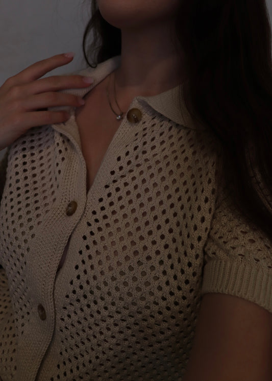 Knit Collared Top - Natural