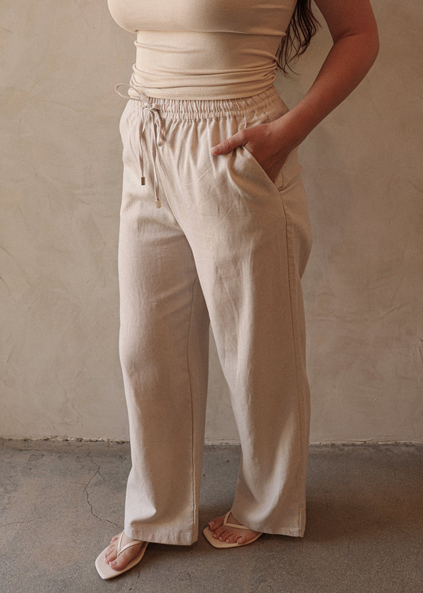 Linen Drawstring Pant - Natural