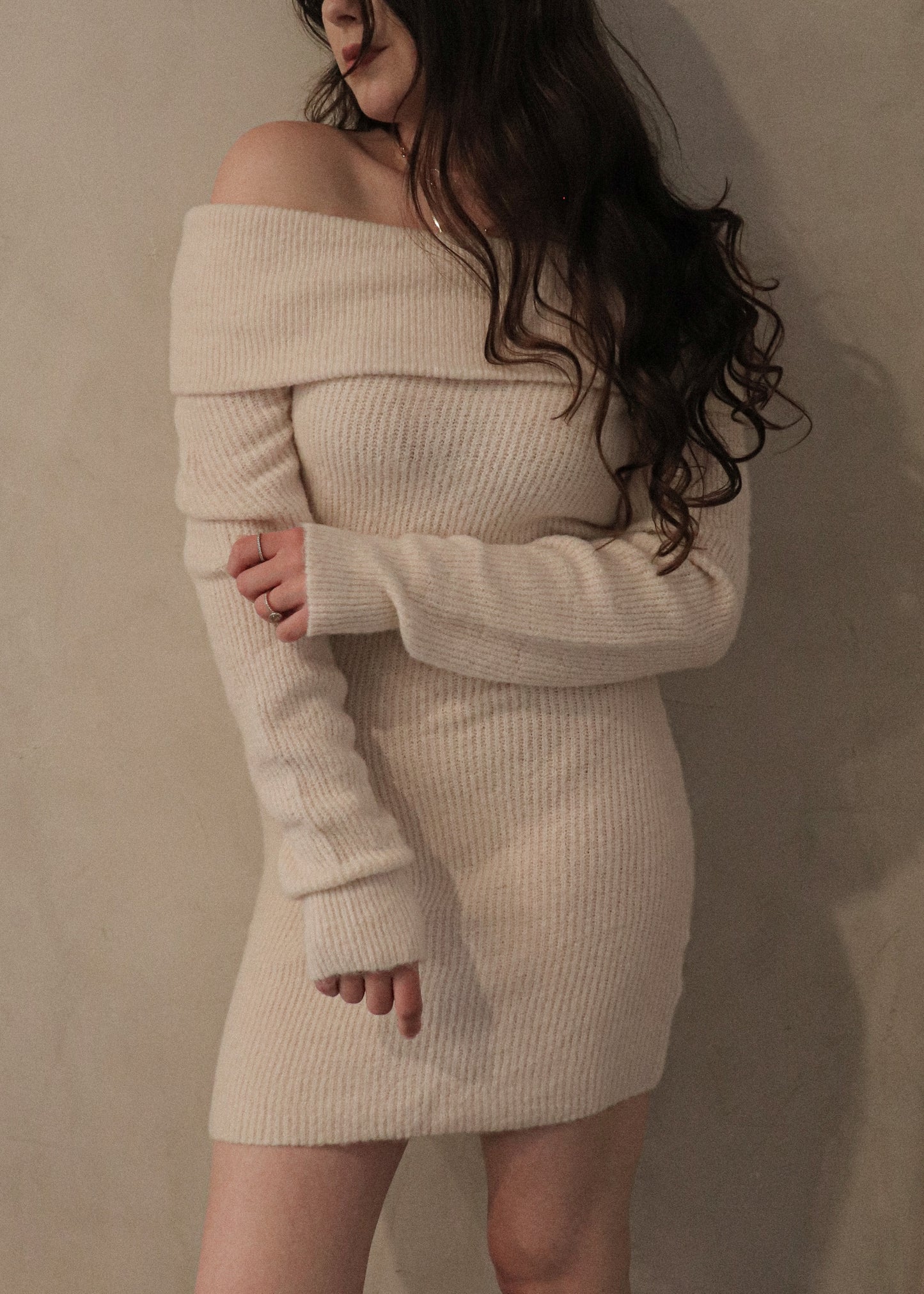 Off Shoulder Knit Mini - Oat