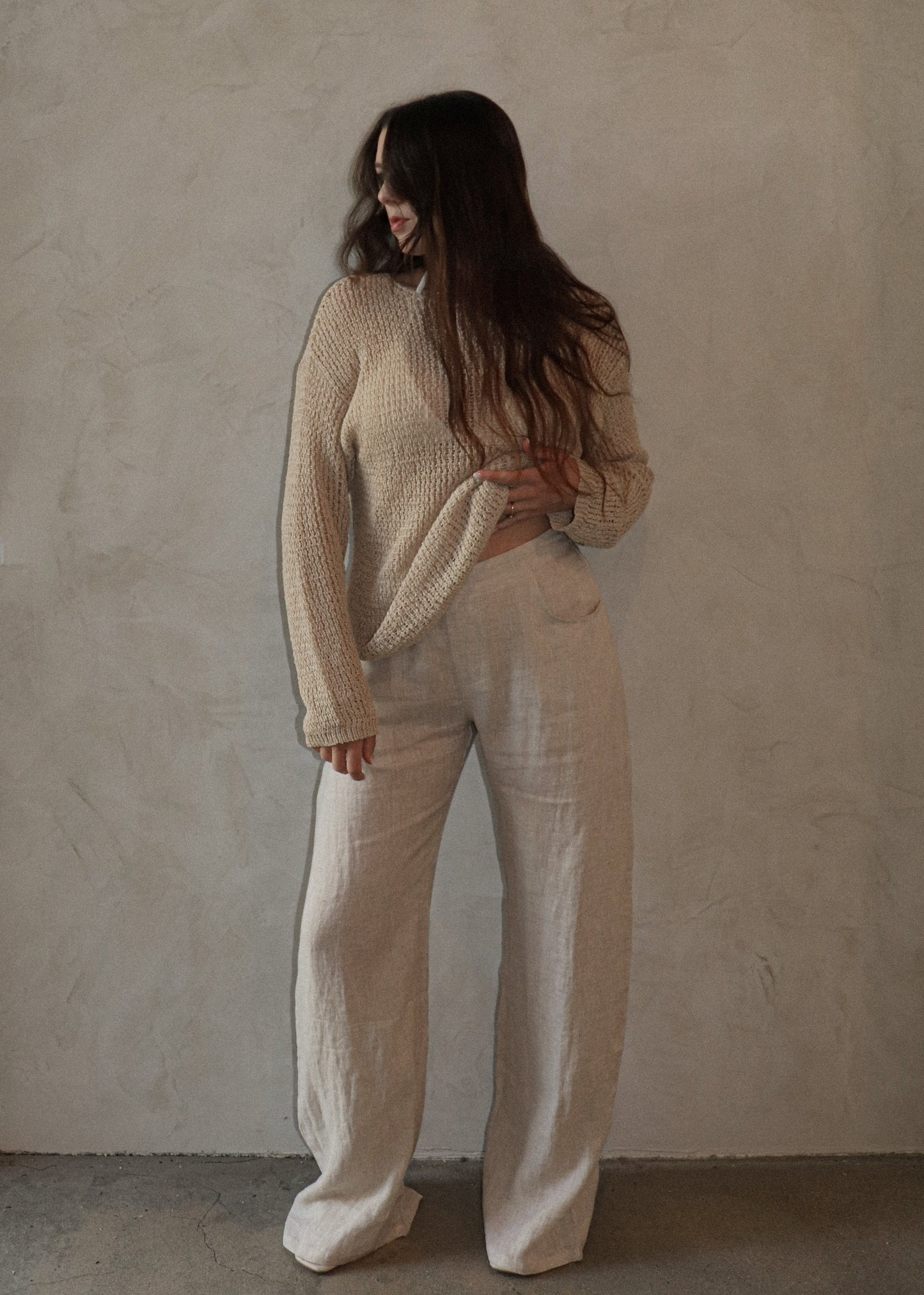 Relaxed Linen Wide Leg Pant - Natural