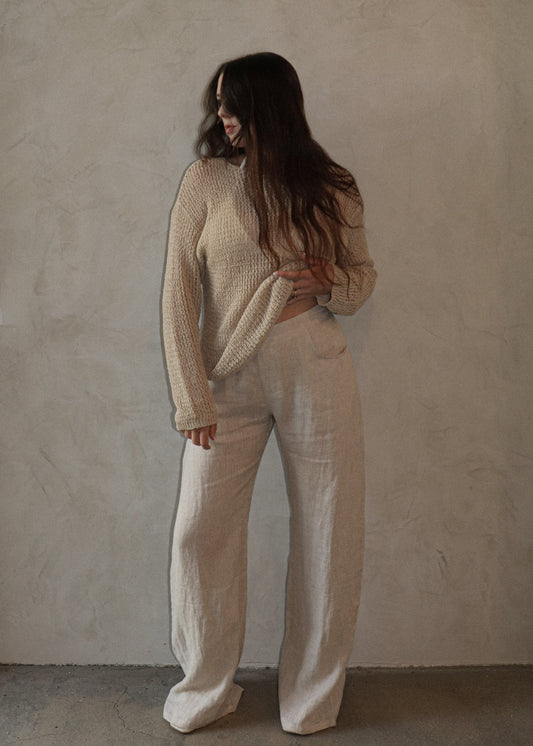 Relaxed Linen Wide Leg Pant - Natural
