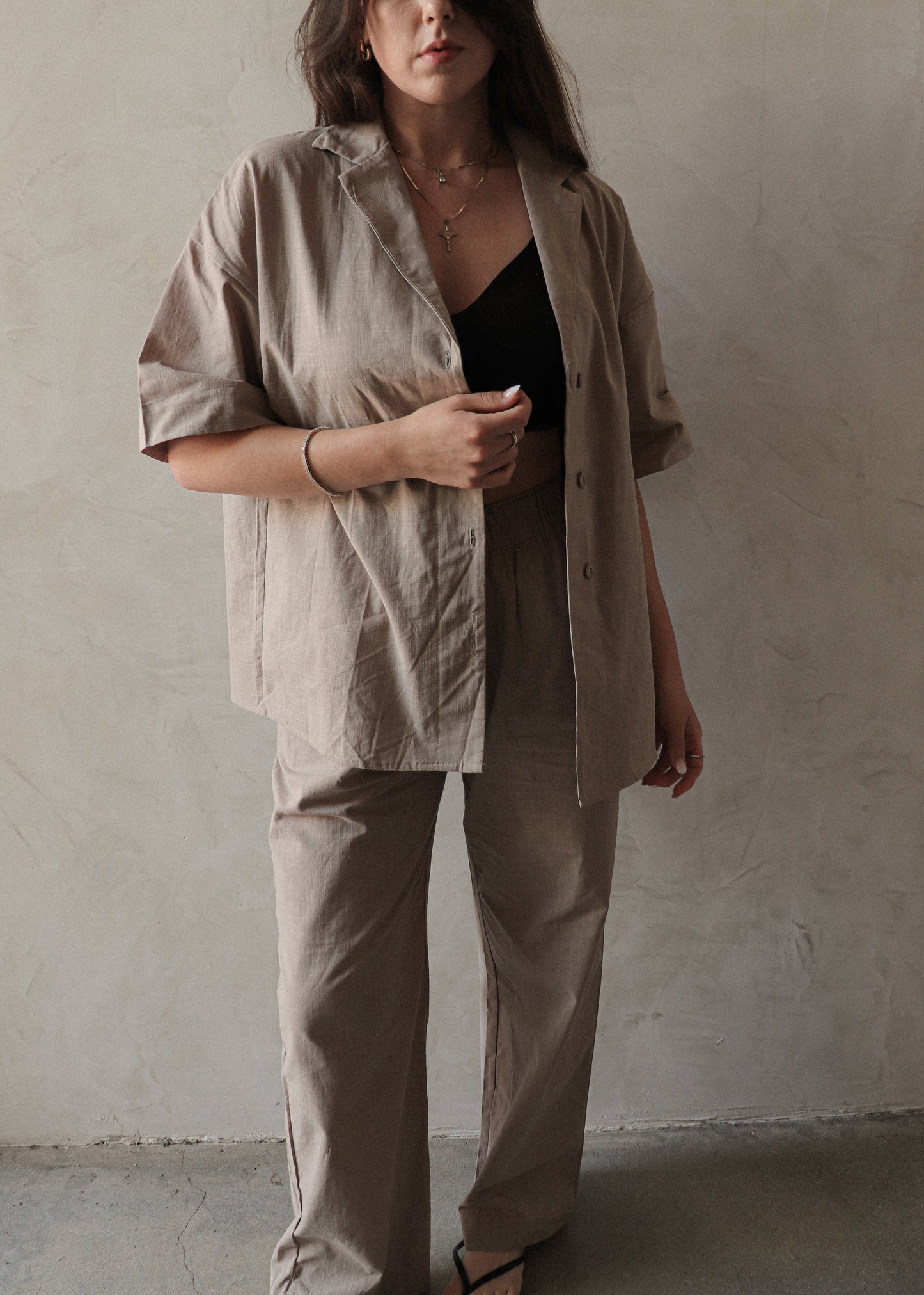 Lina Short Sleeve Button Up - Sand