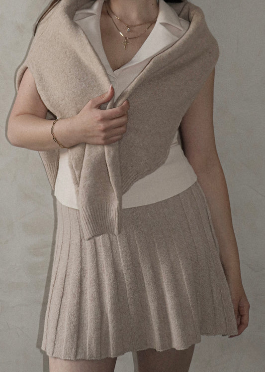 Pleated Mini Skirt - Taupe