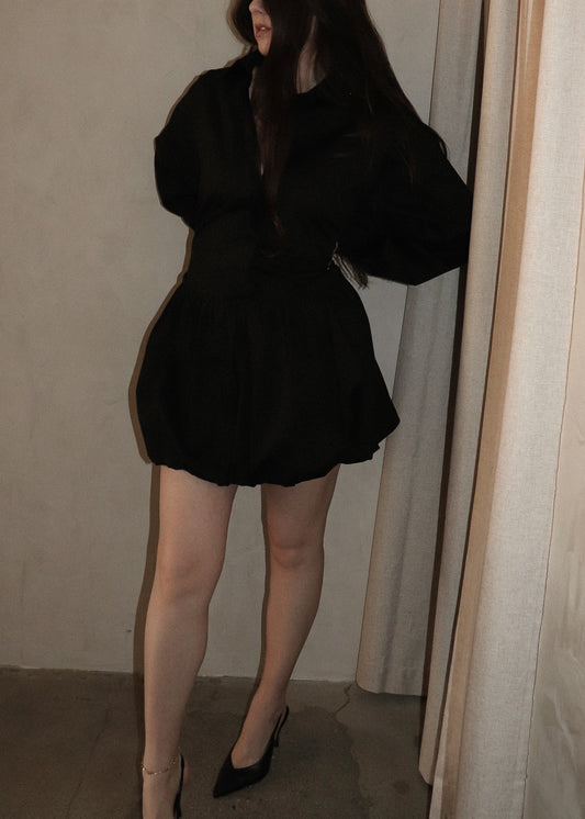 Mini Button Up Dress - Black