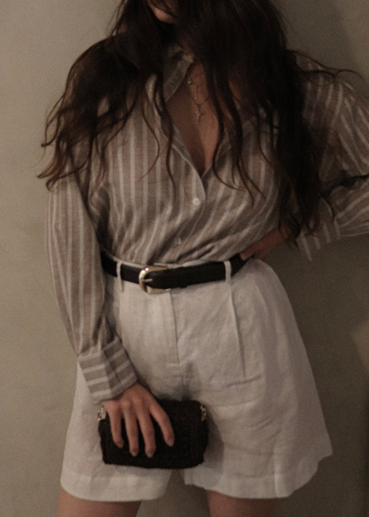 Linen Button Up - Striped Mocha