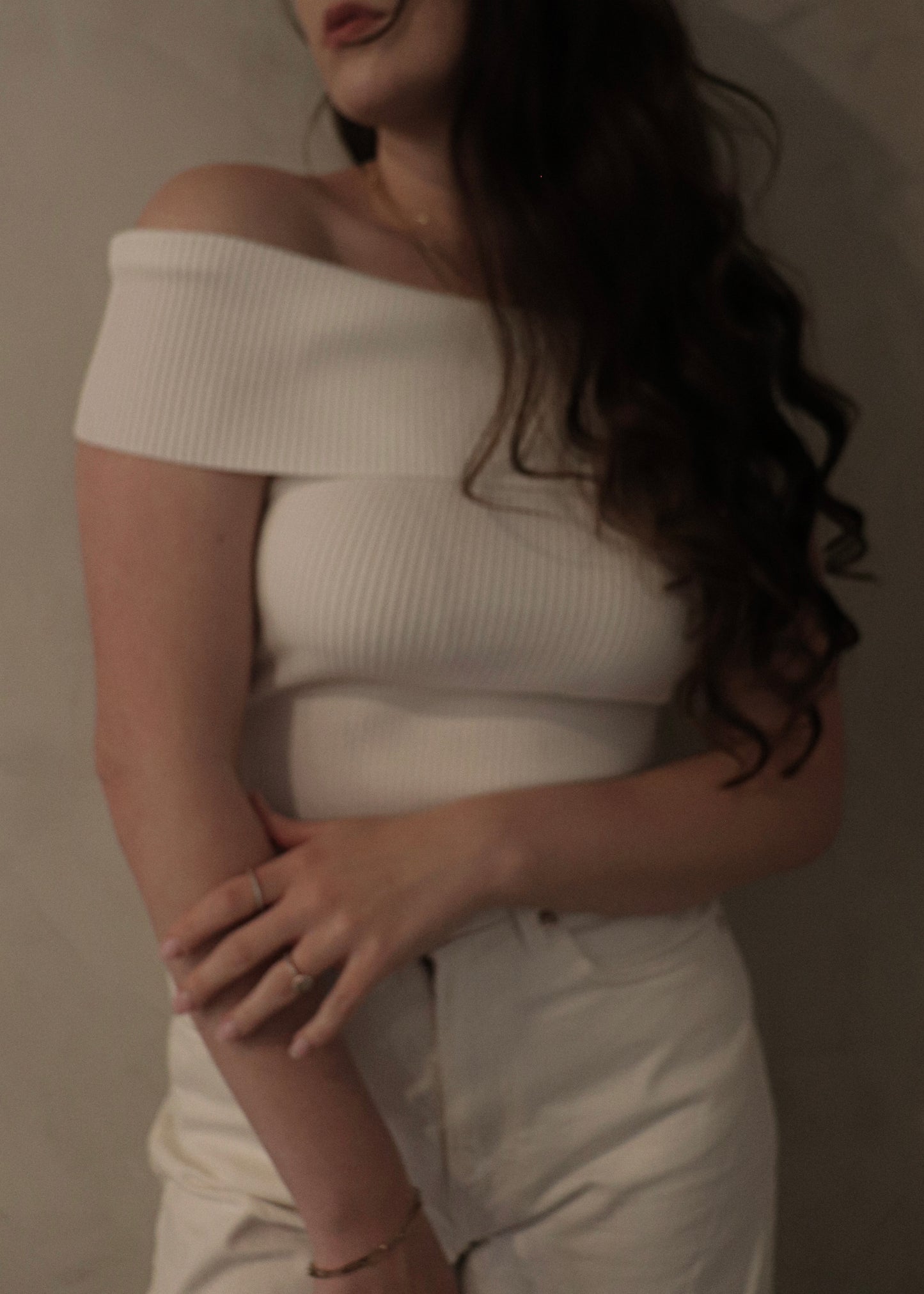 Off Shoulder Knit Top - White