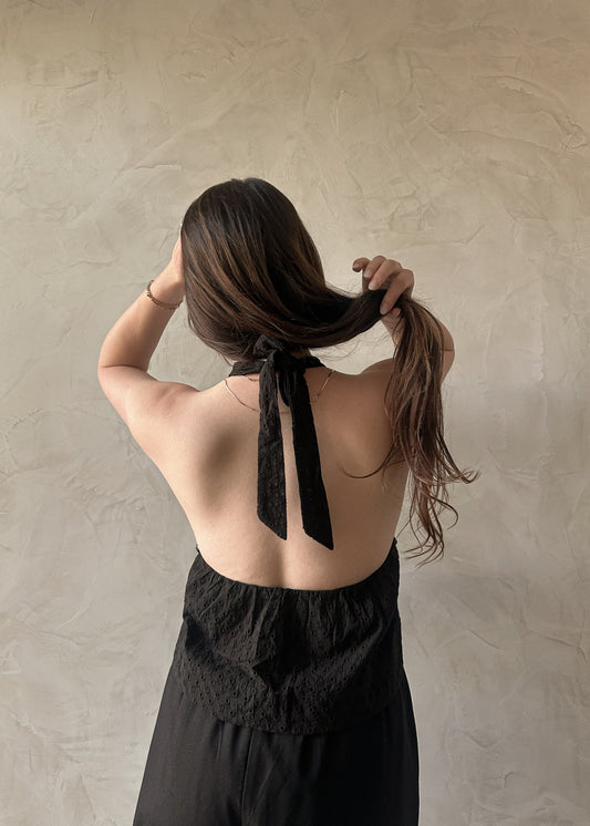 Eyelet Halter Top - Black