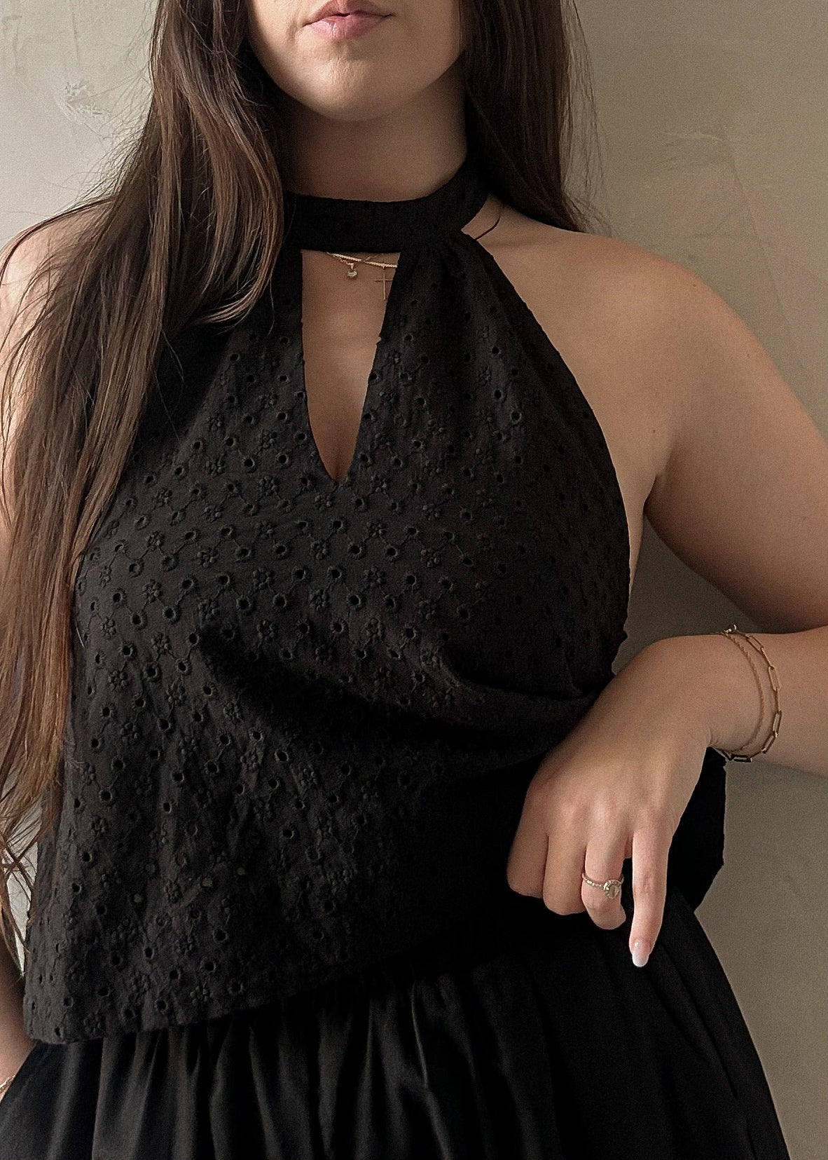 Eyelet Halter Top - Black
