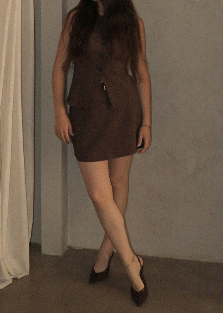 Belted Mini Skirt - Chocolate