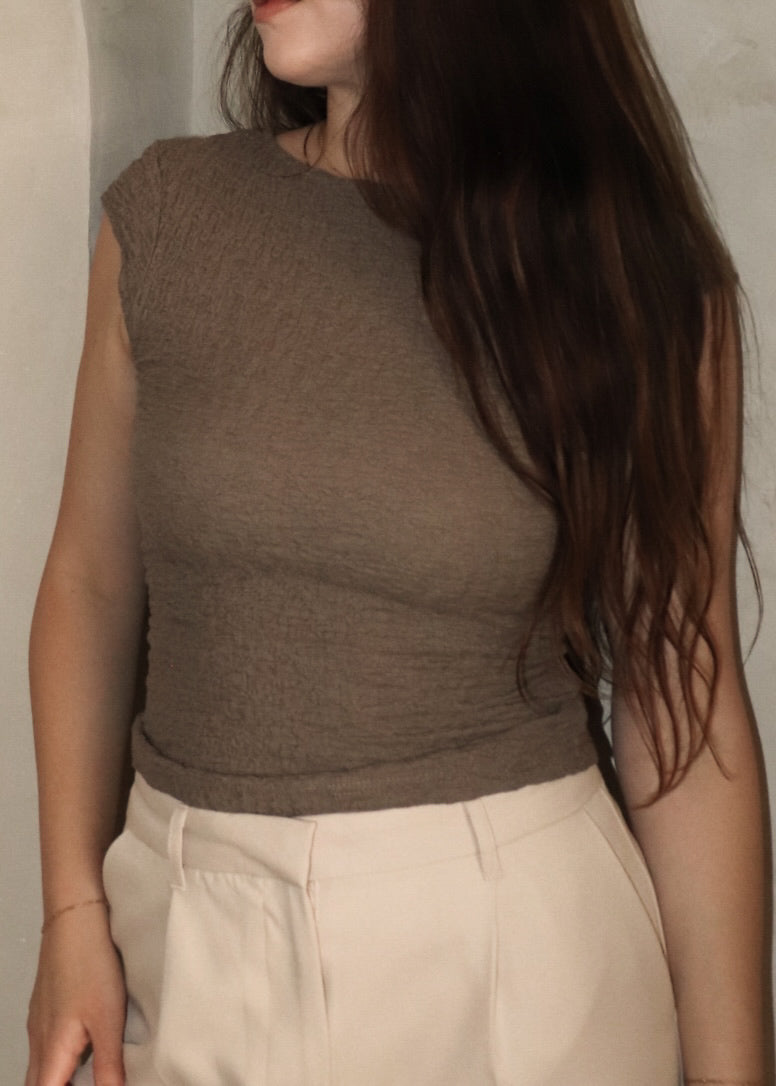 Open Back Textured Top - Taupe