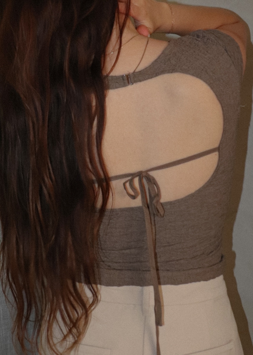 Open Back Textured Top - Taupe