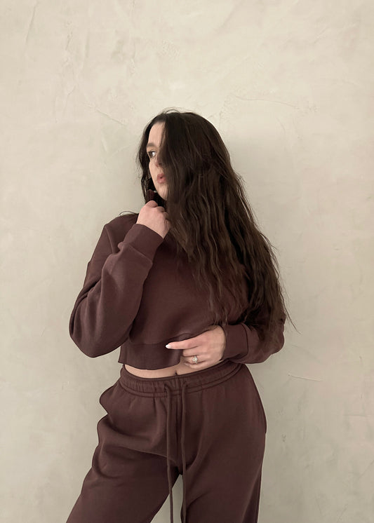 Cropped Half Zip - Chocolate