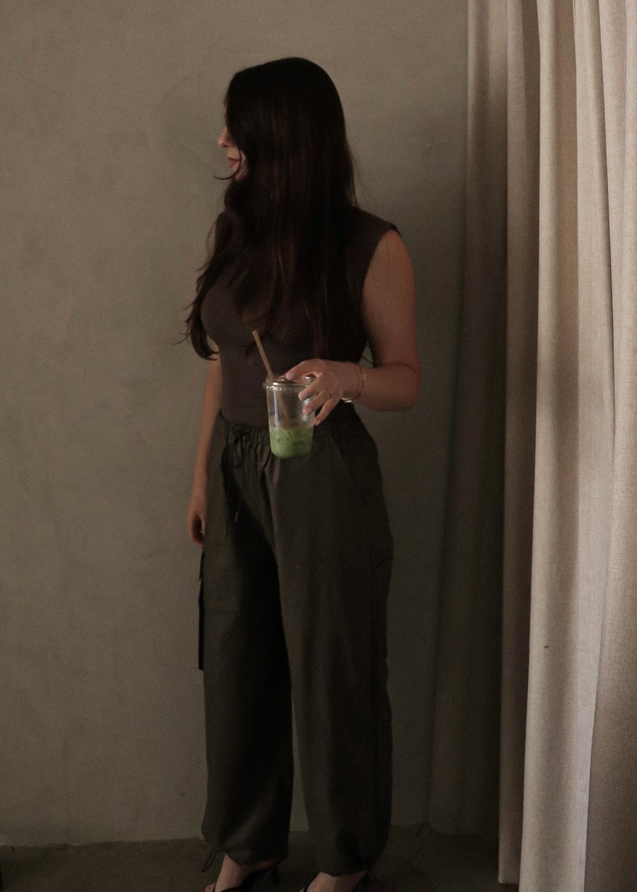 Pleather Cargos - Mushroom