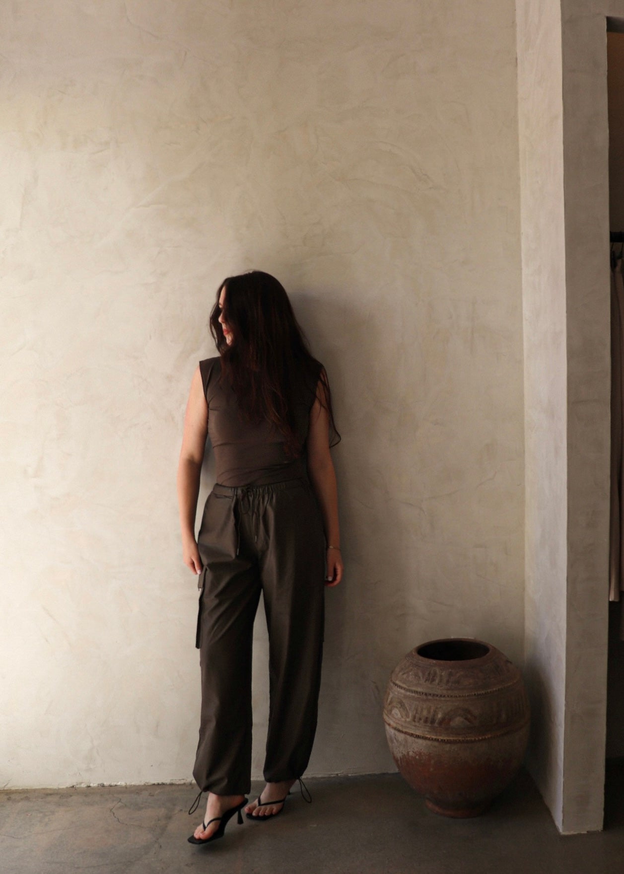 Pleather Cargos - Mushroom