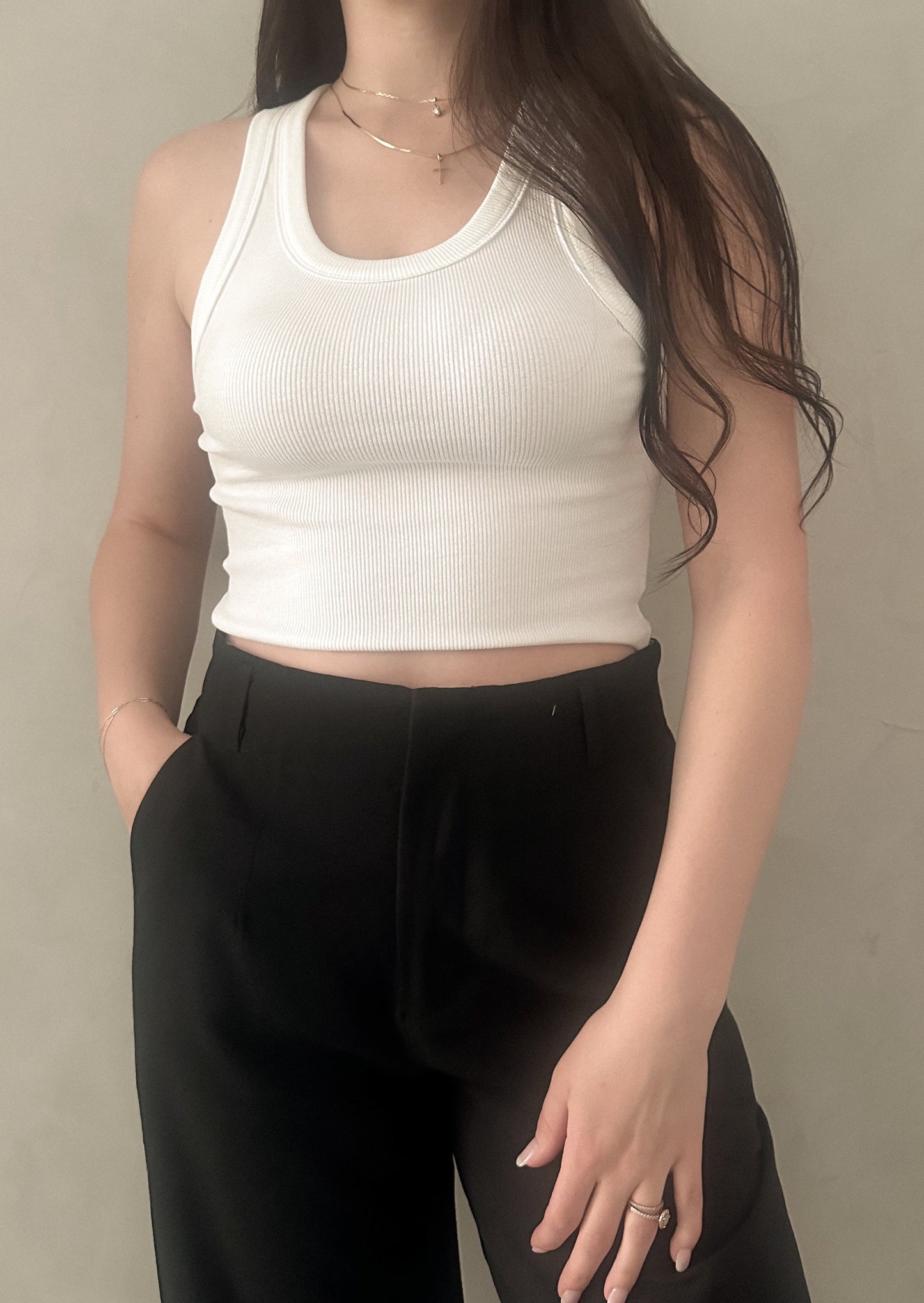 Ribbed Cropped Tank - White