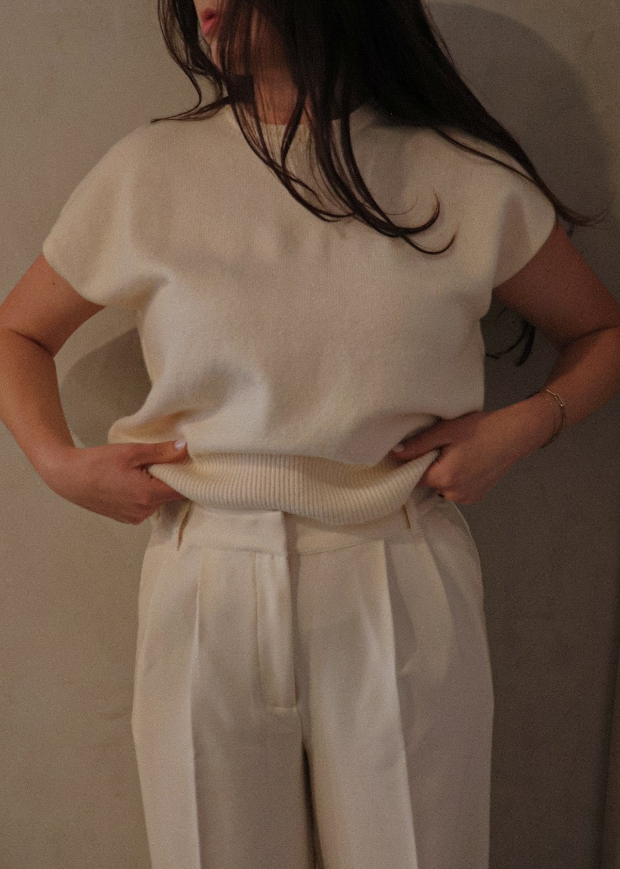 Short Sleeve Sweater - Cream