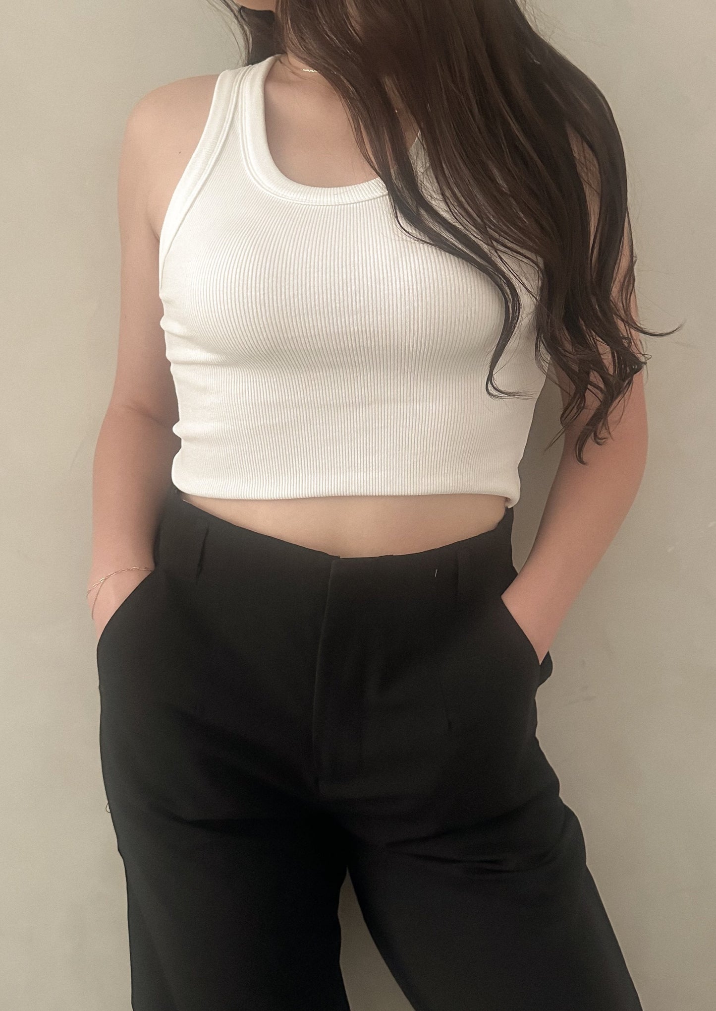 Ribbed Cropped Tank - White