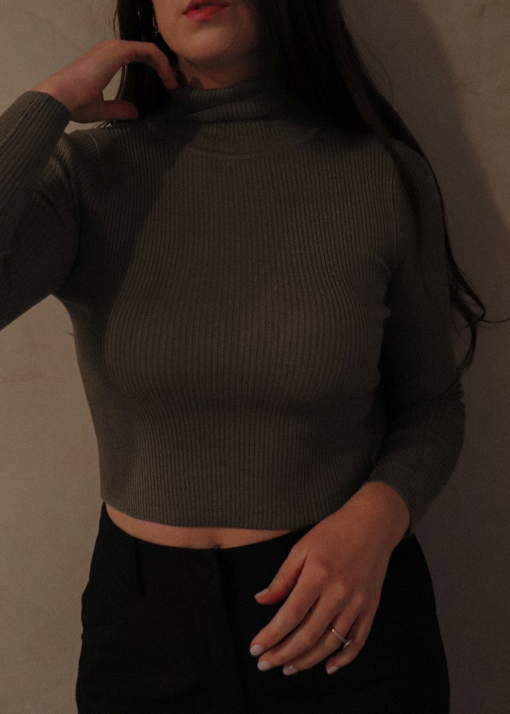 Ribbed Turtle Neck L/S - Army Green