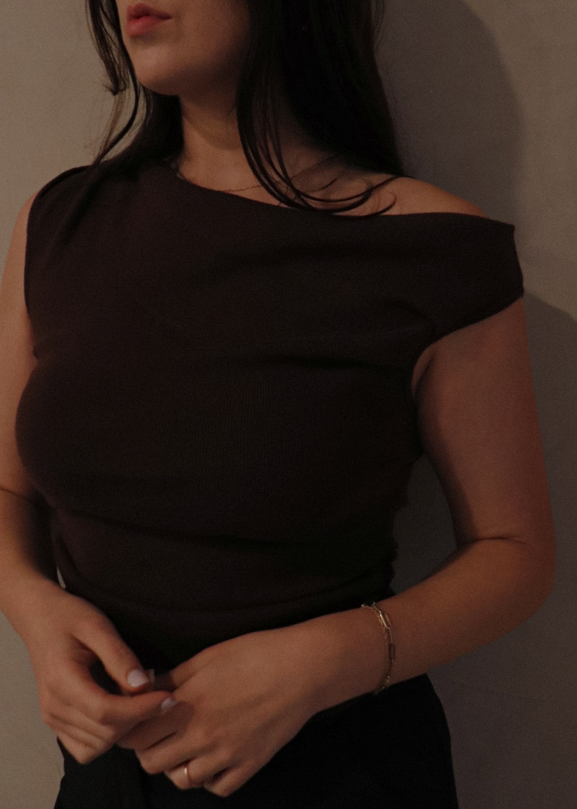 Asymmetrical Sweater Top - Chocolate