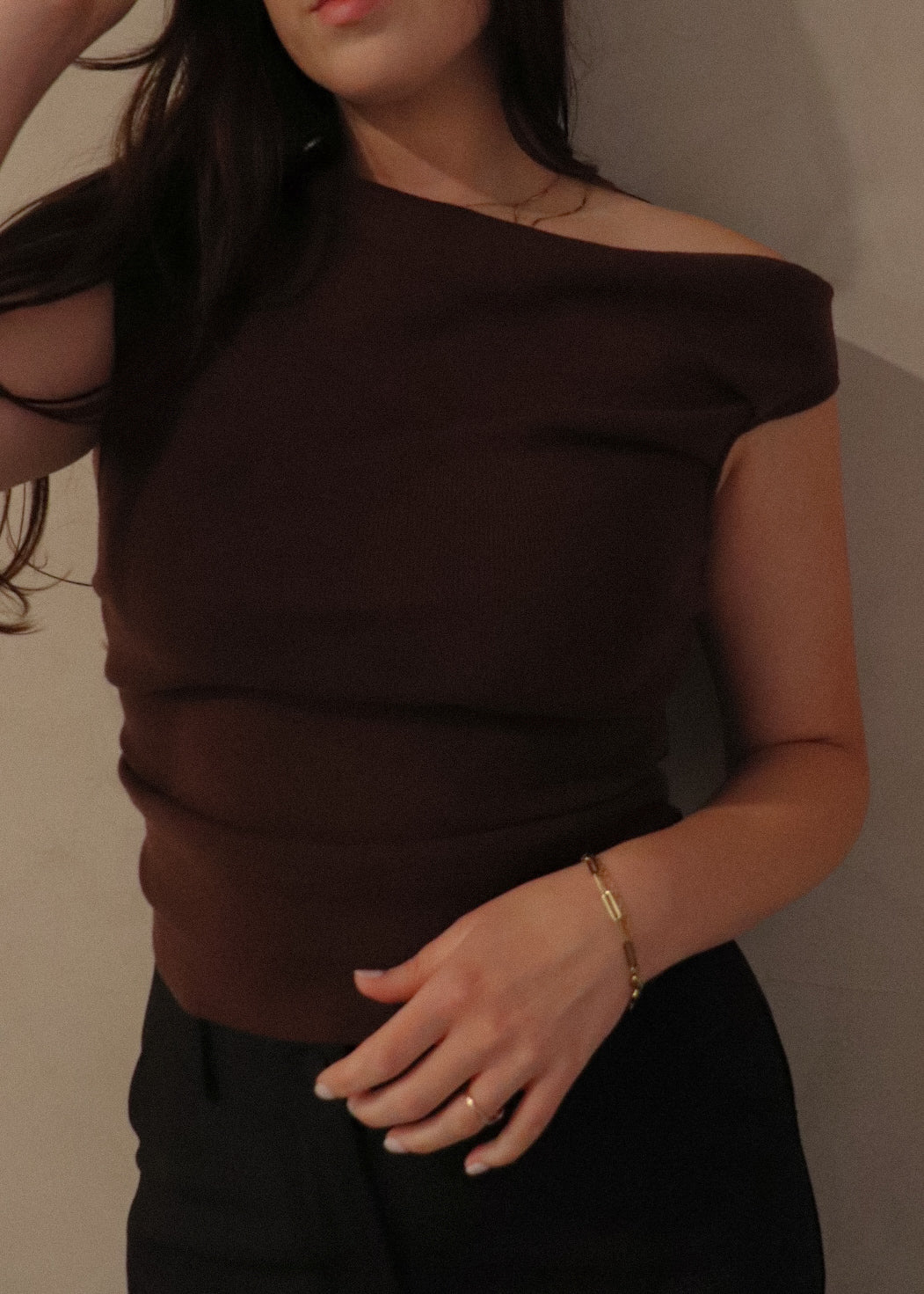 Asymmetrical Sweater Top - Chocolate