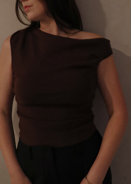 Asymmetrical Sweater Top - Chocolate