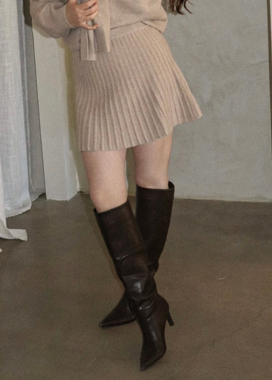 Pleated Mini Skirt - Taupe