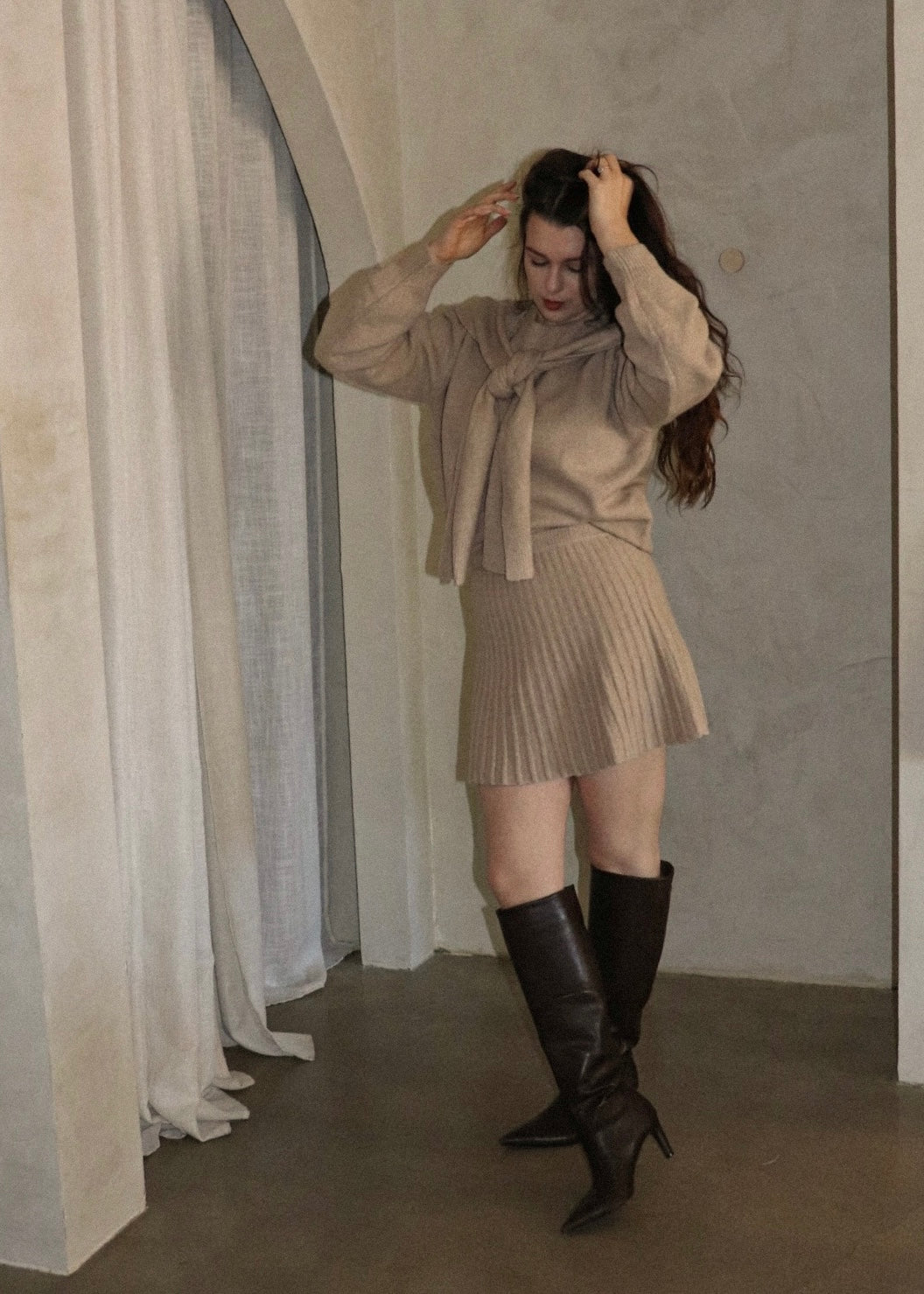 Shoulder Tie Sweater - Taupe