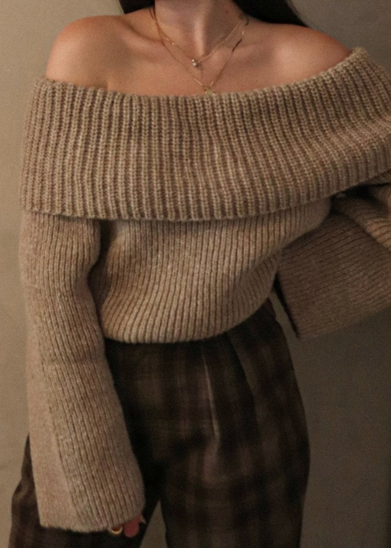 Chunky Off Shoulder Sweater - Oatmeal