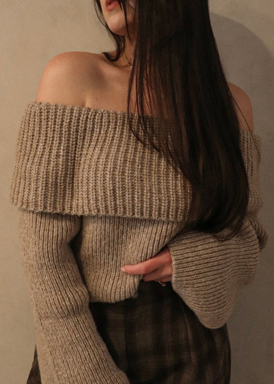 Chunky Off Shoulder Sweater - Oatmeal