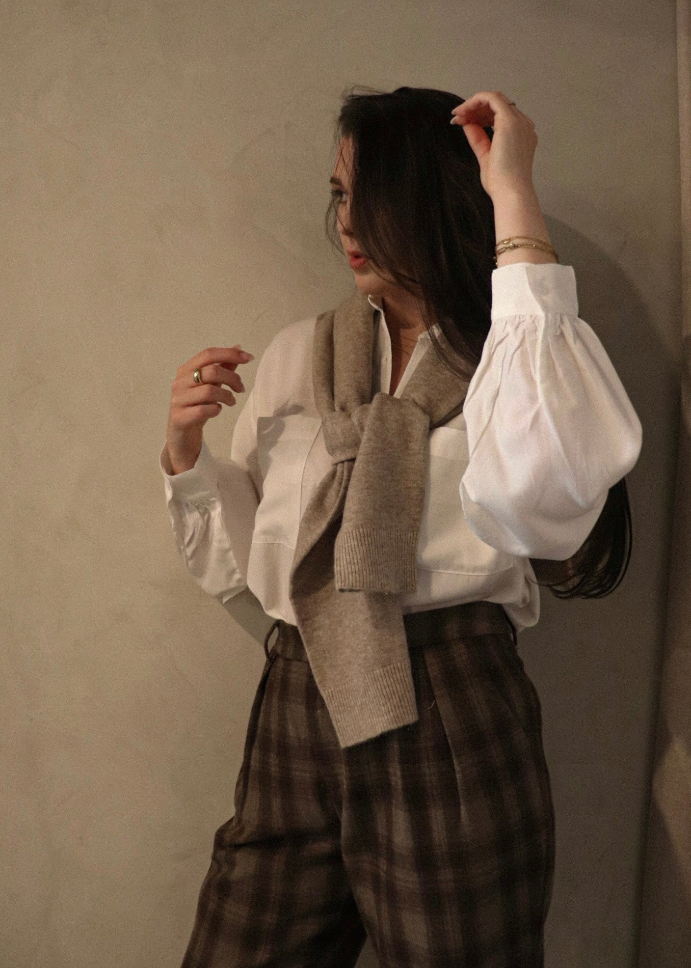 Balloon Sleeve Button Up - White