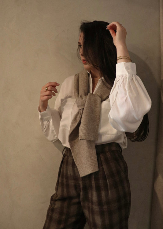 Balloon Sleeve Button Up - White