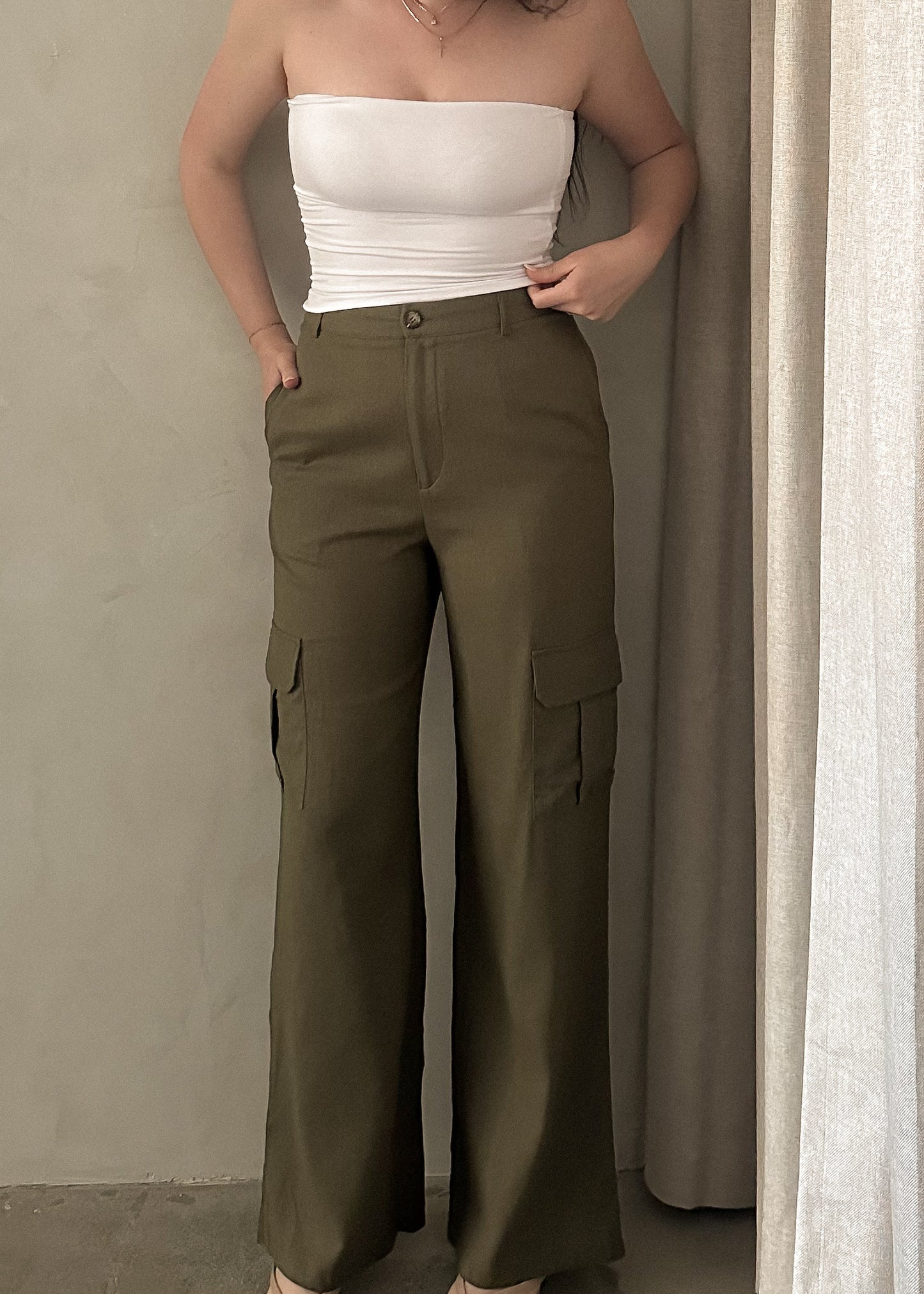 Linen Cargo Pants - Dark Olive