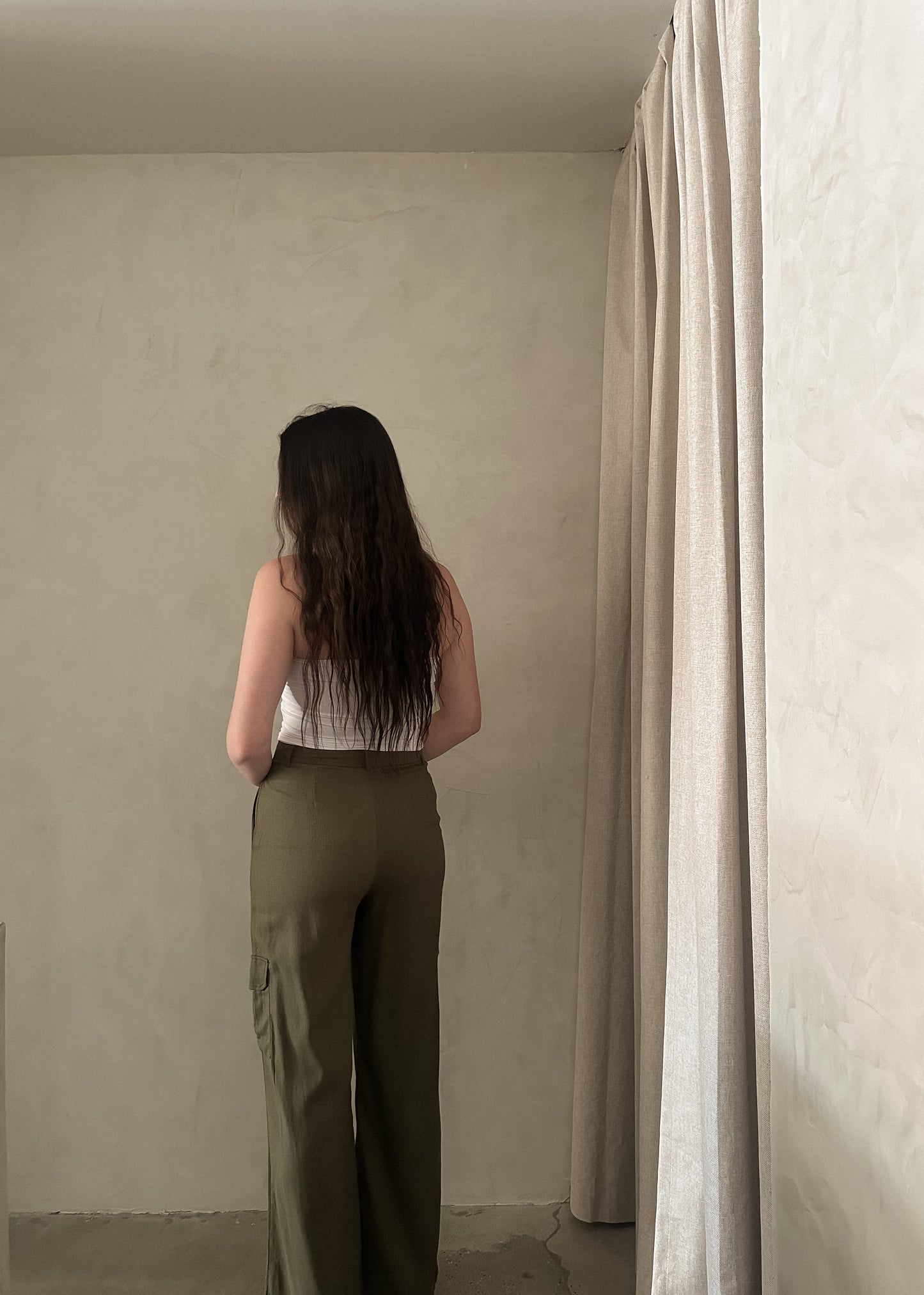 Linen Cargo Pants - Dark Olive