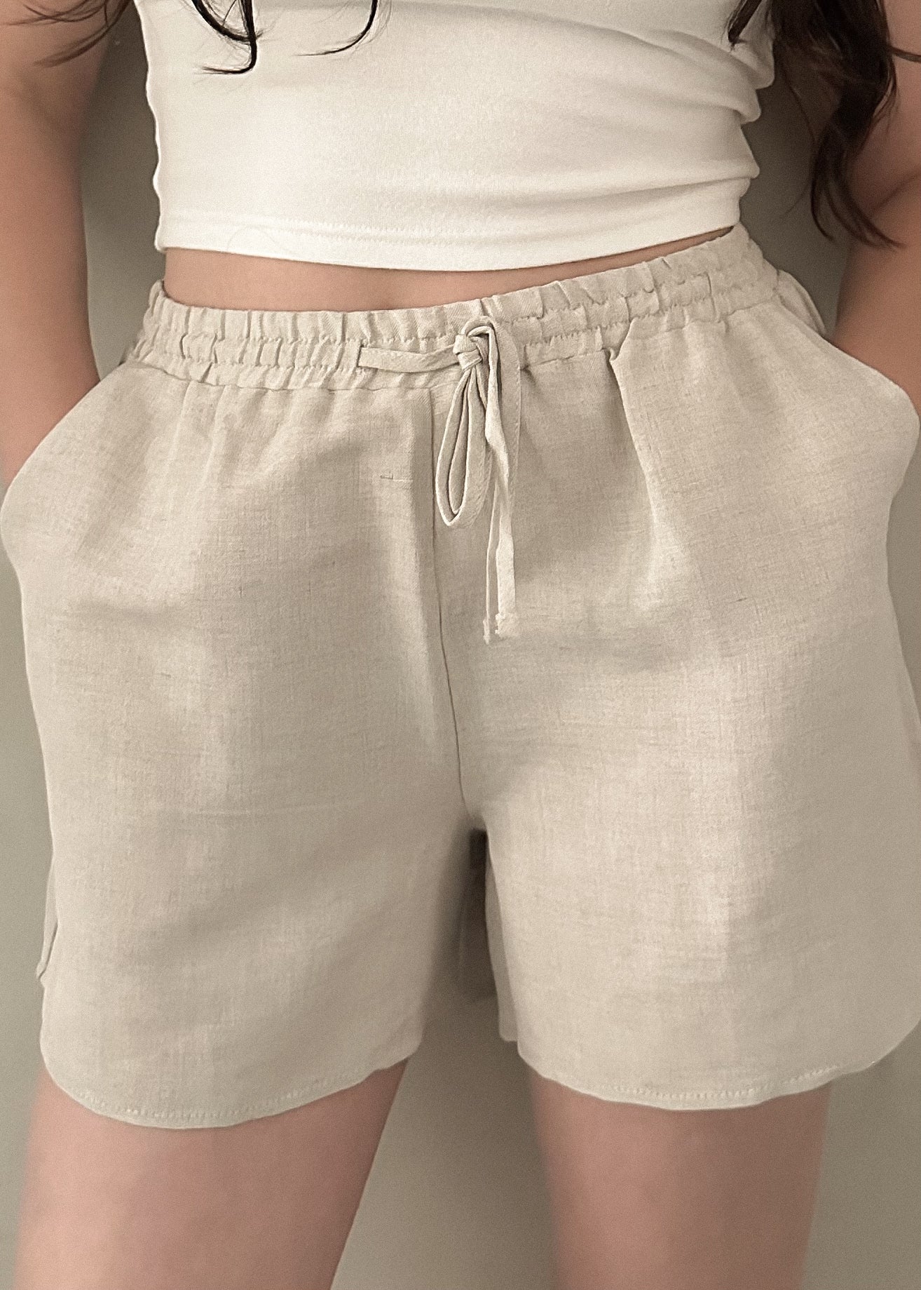 Linen Drawstring Shorts - Natural