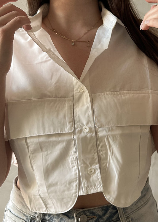 Sleeveless Button Up - White