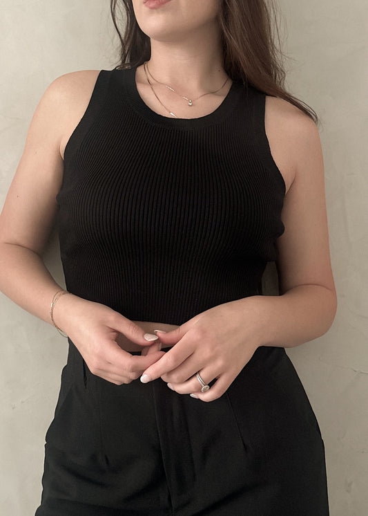 Sweater Ribbed Tank - Black