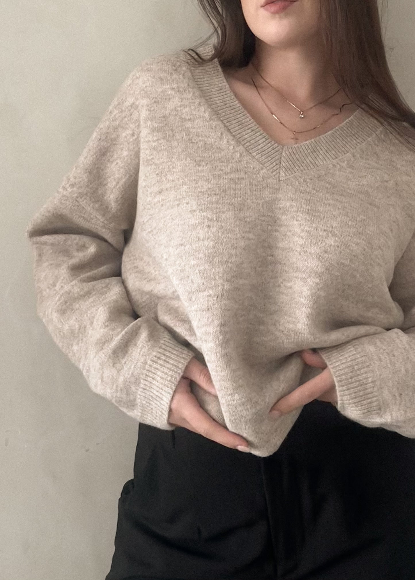 Hunter V Neck Sweater - Oatmeal Heather