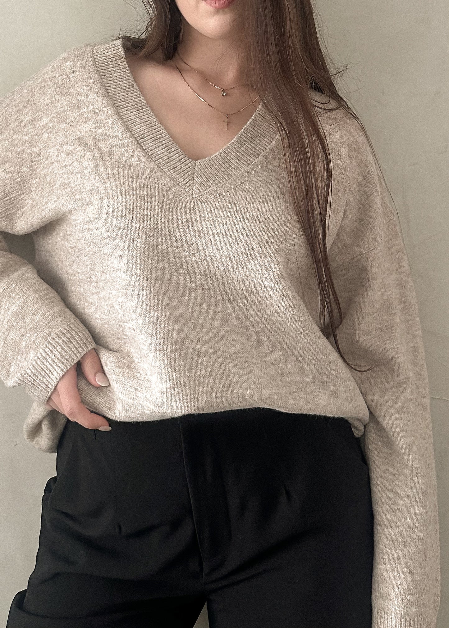 Hunter V Neck Sweater - Oatmeal Heather